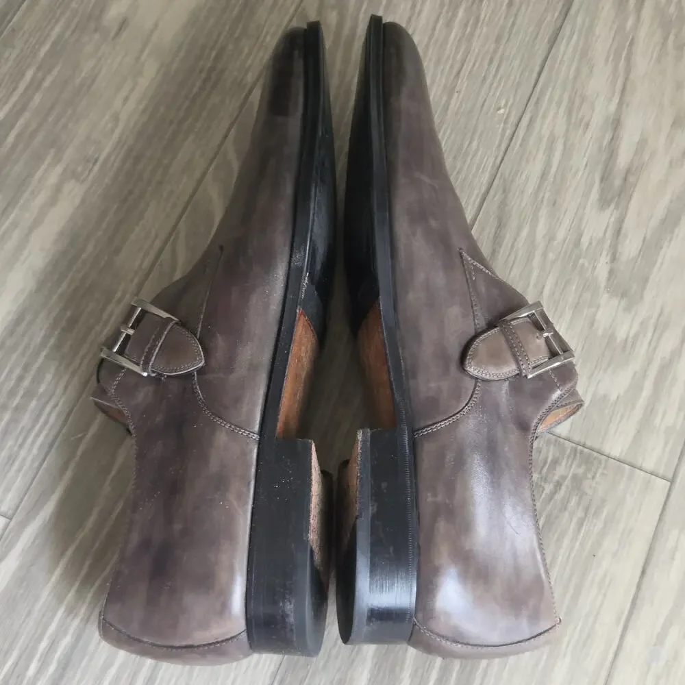 MAGNANNI Gray Men's EU 48/US 12 Leather Loafers Shoes MONKSTRAP SPAIN MEN BUCKLE